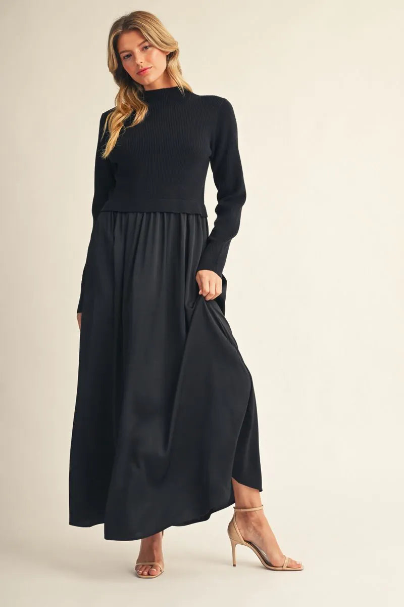 Black Maxi Dress with Sweater Top with soft skirt attached