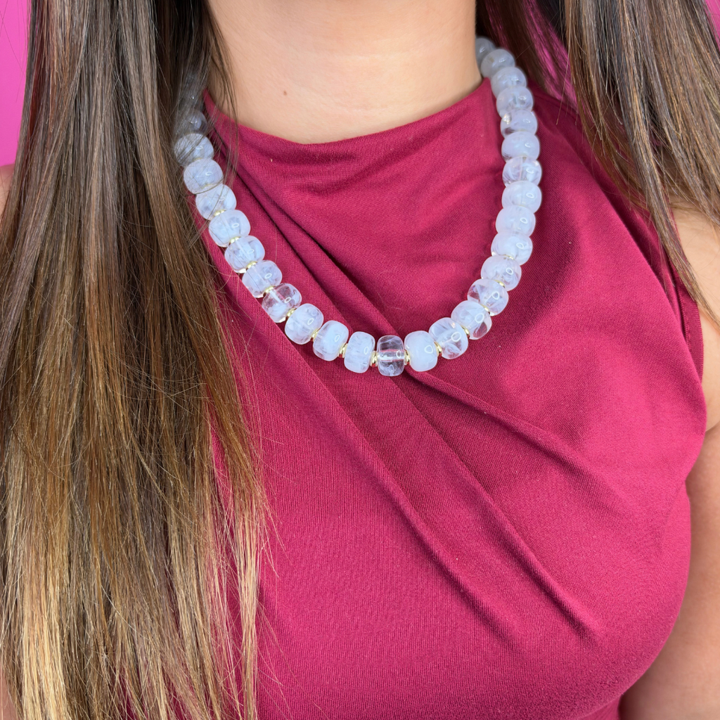 Jasmine Beaded Necklace: Tan