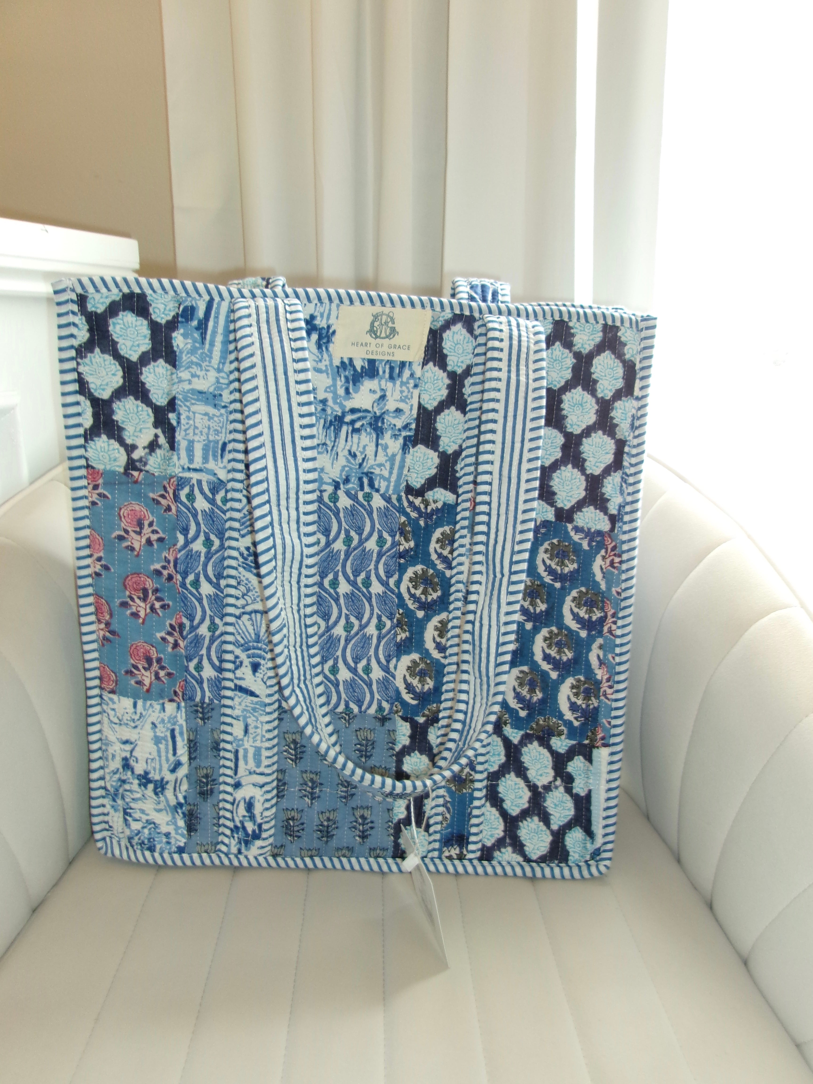 Heart Of Grace- Blue City Quilted Patchwork Tote