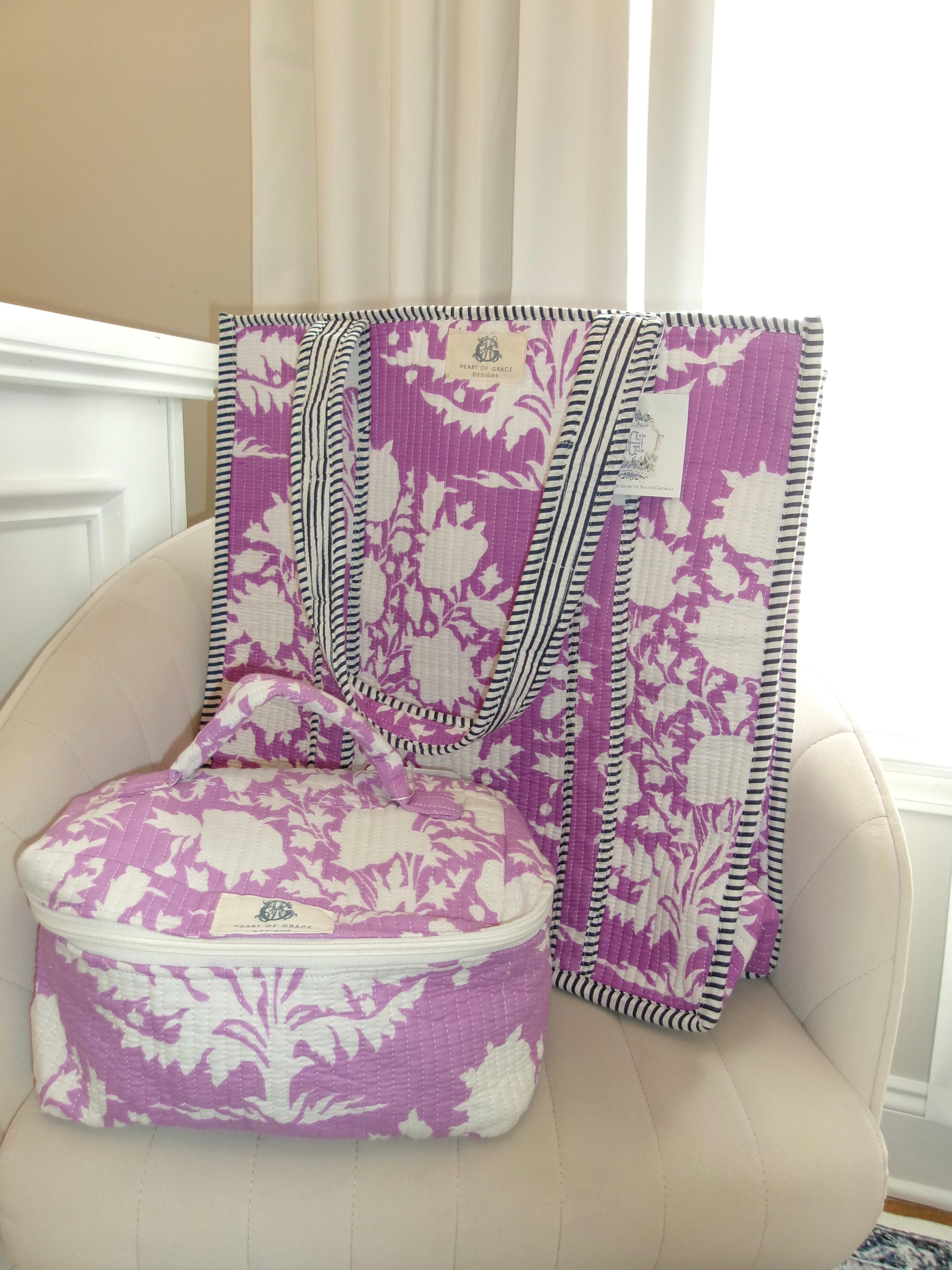 Heart of Grace- Lilac Blossum Quilted Cosmetic Bag Set