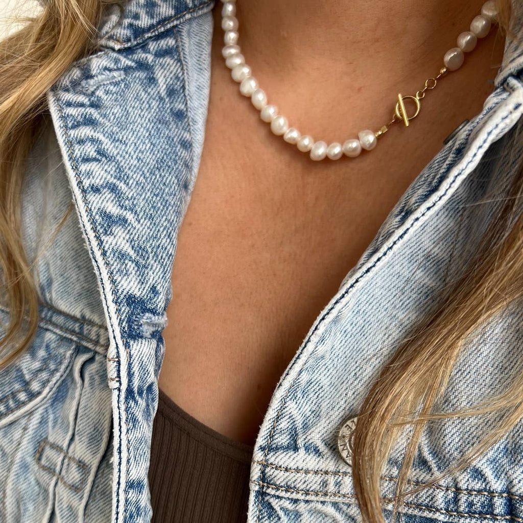 Saltwater Toggle Freshwater Pearl Necklace Gold Filled