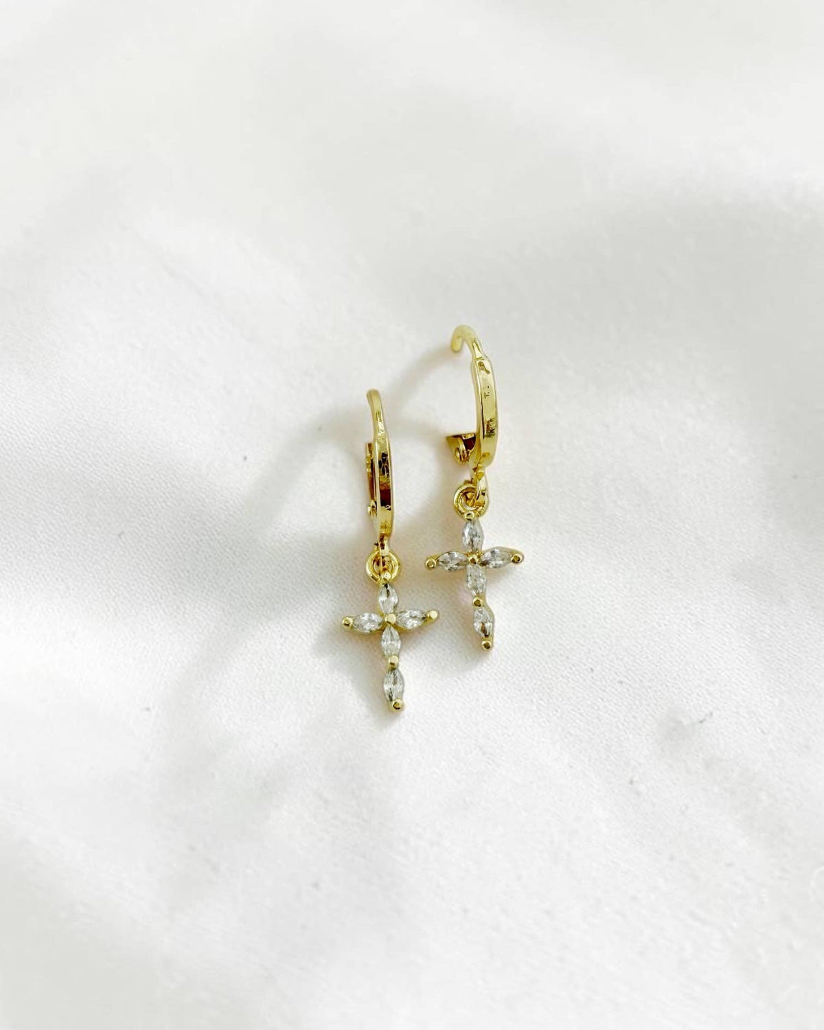 Kristina Religious Cross Huggie Hoops Gold Filled Earrings
