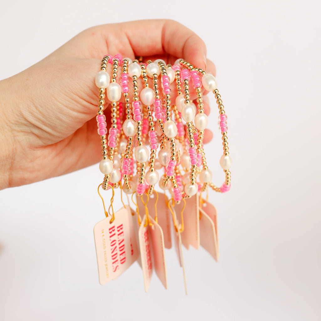 Beaded Blonde-Hot Pink Pearl Poppi Bracelet