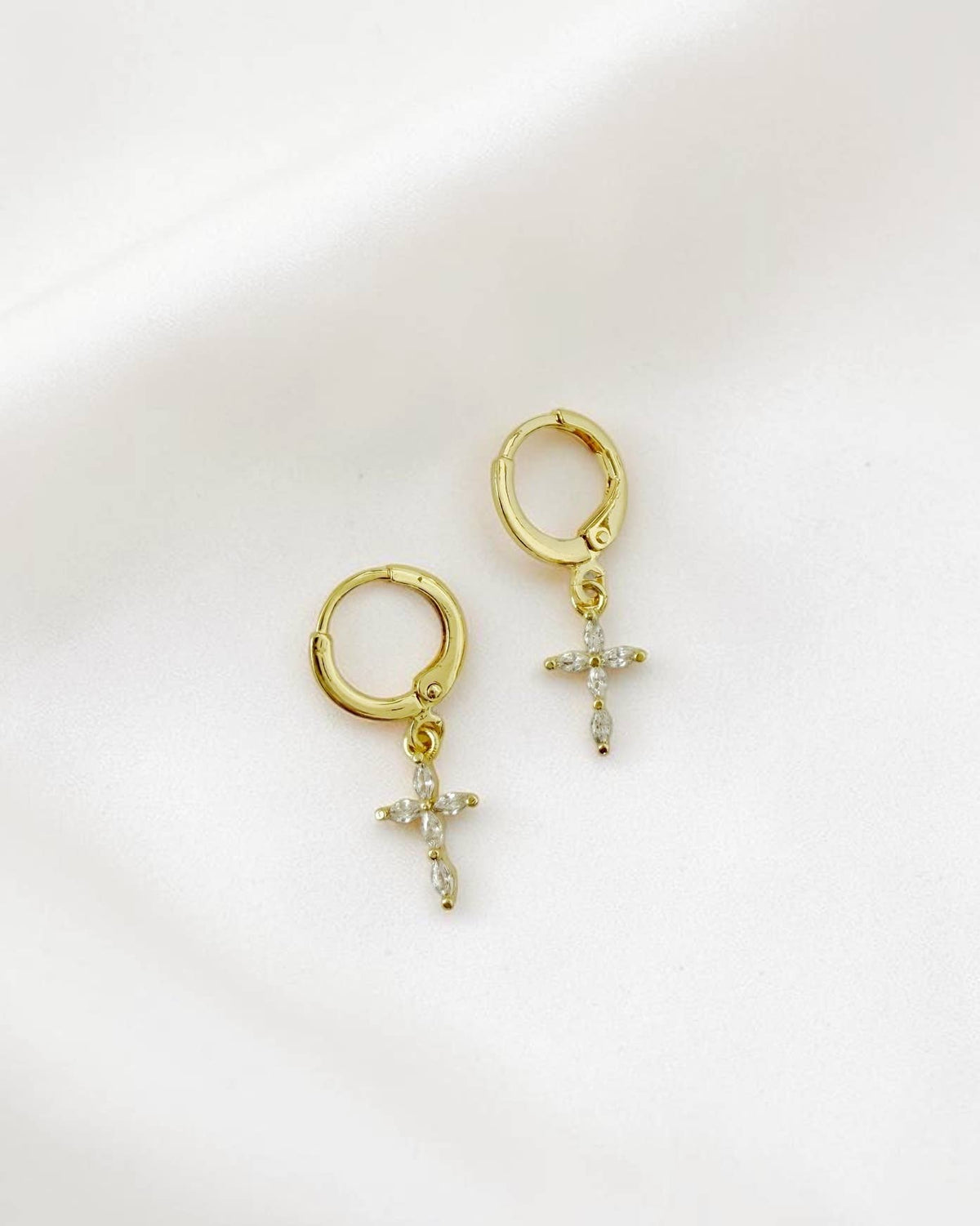 Kristina Religious Cross Huggie Hoops Gold Filled Earrings