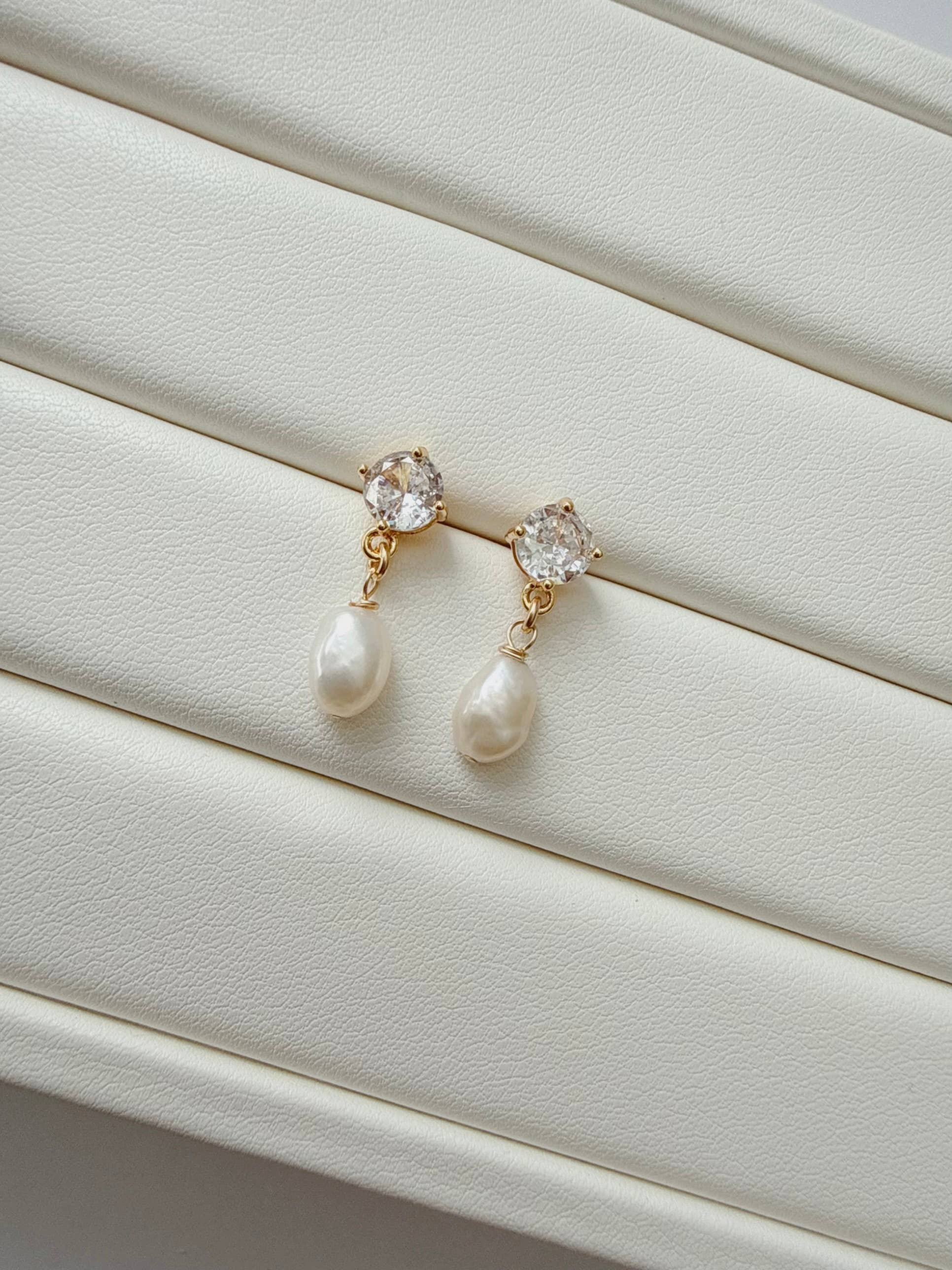 Piper Freshwater Pearl CZ Bridal Earrings Gold Filled