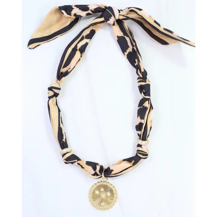 Caroline Hill- Shannon Scarf Charm Necklace Brown