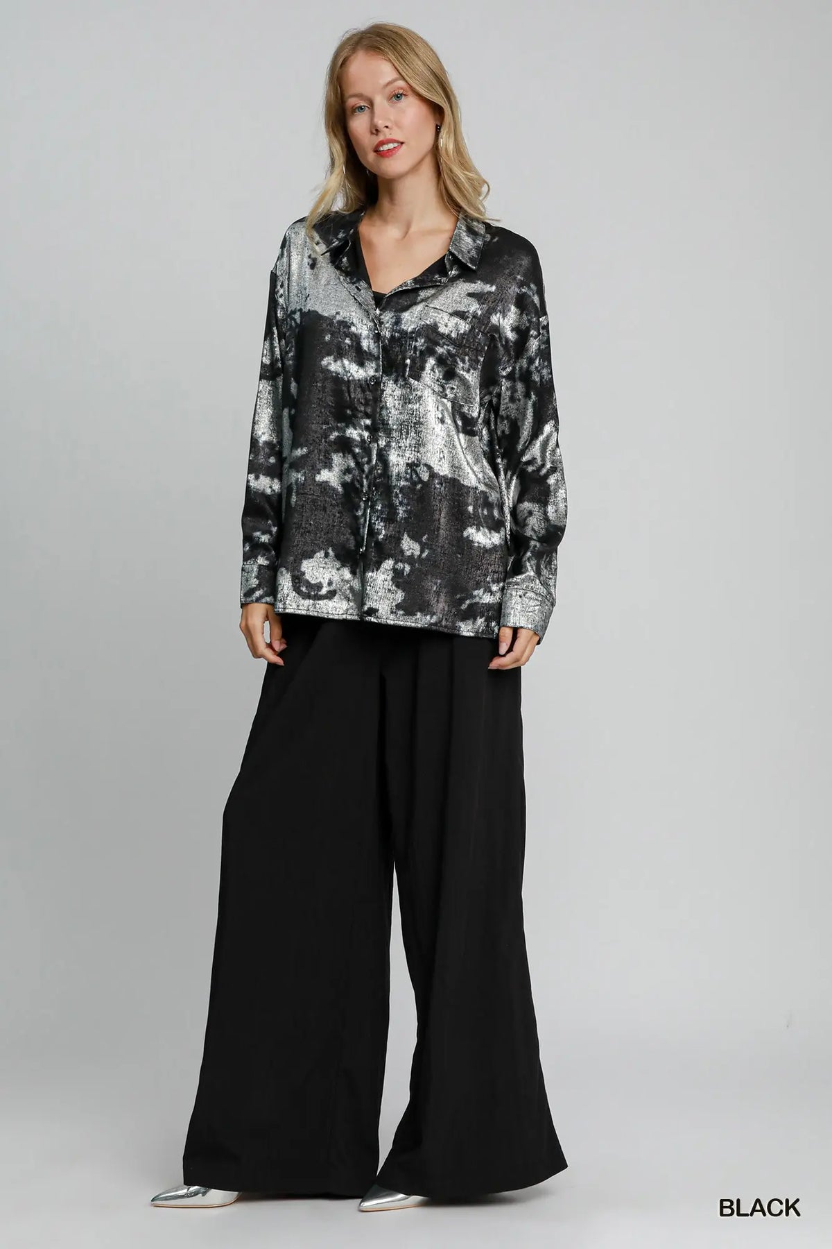 Collared Metallic Shirt-Black