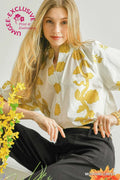 Print Smocked Collared Top