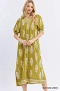 Border Print Collared Midi Dress