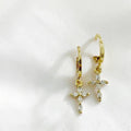 Kristina Religious Cross Huggie Hoops Gold Filled Earrings