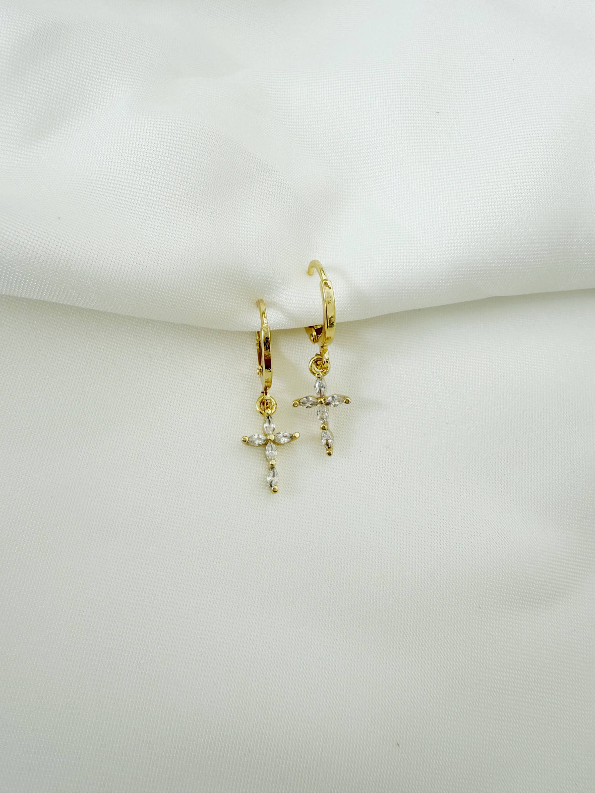 Kristina Religious Cross Huggie Hoops Gold Filled Earrings