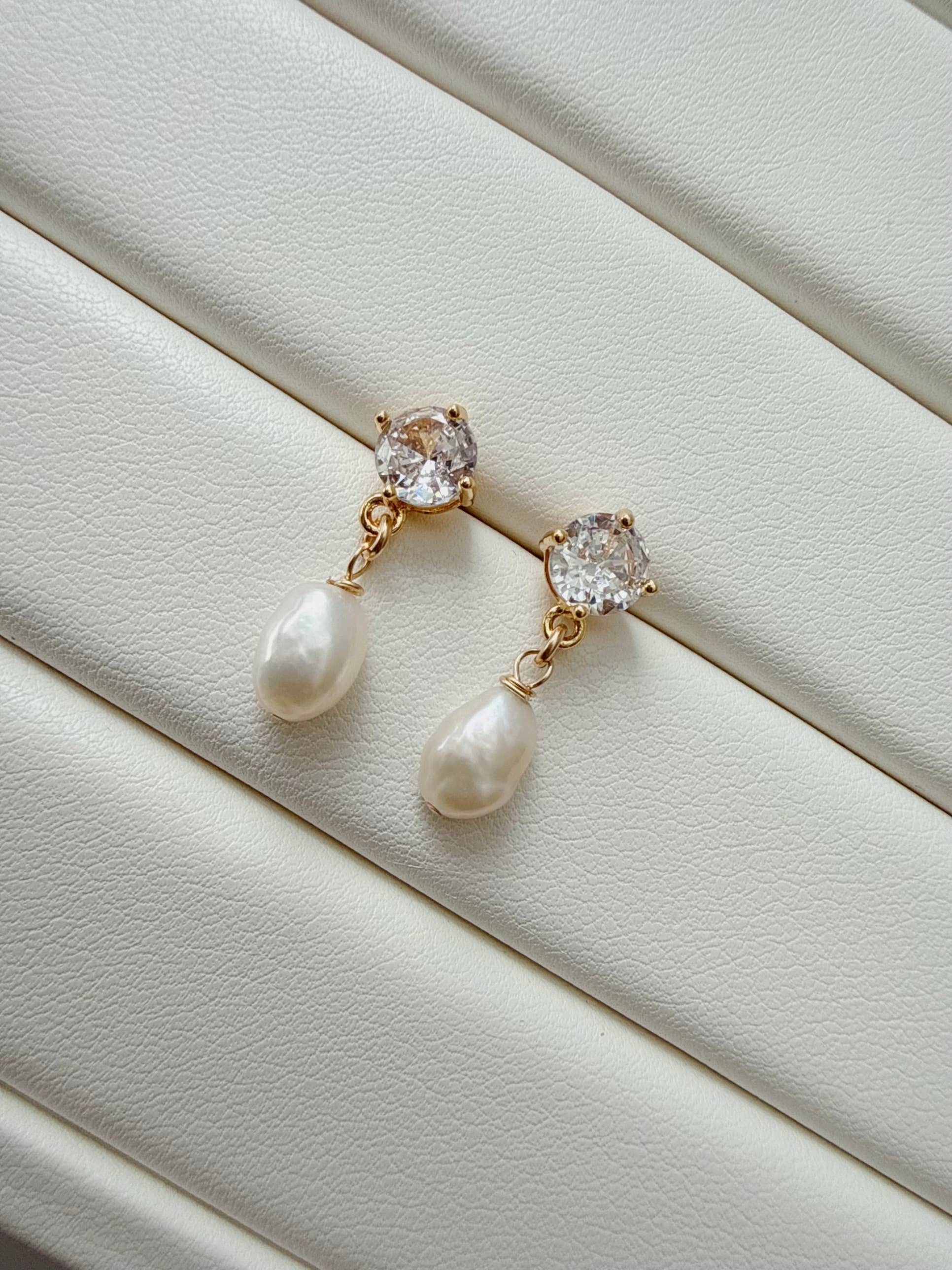 Piper Freshwater Pearl CZ Bridal Earrings Gold Filled
