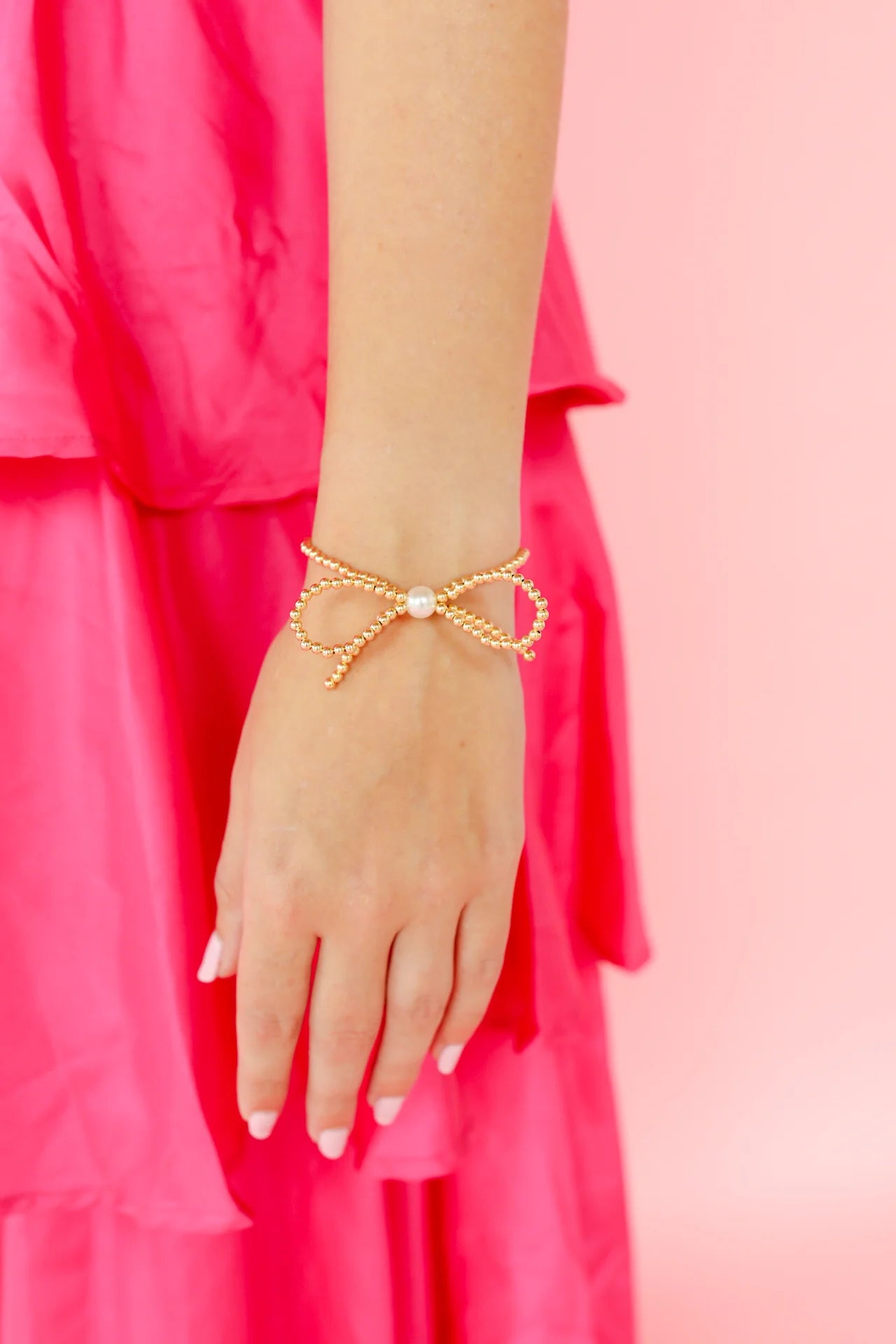 Beaded Blonde-Gold Bow Bracelet