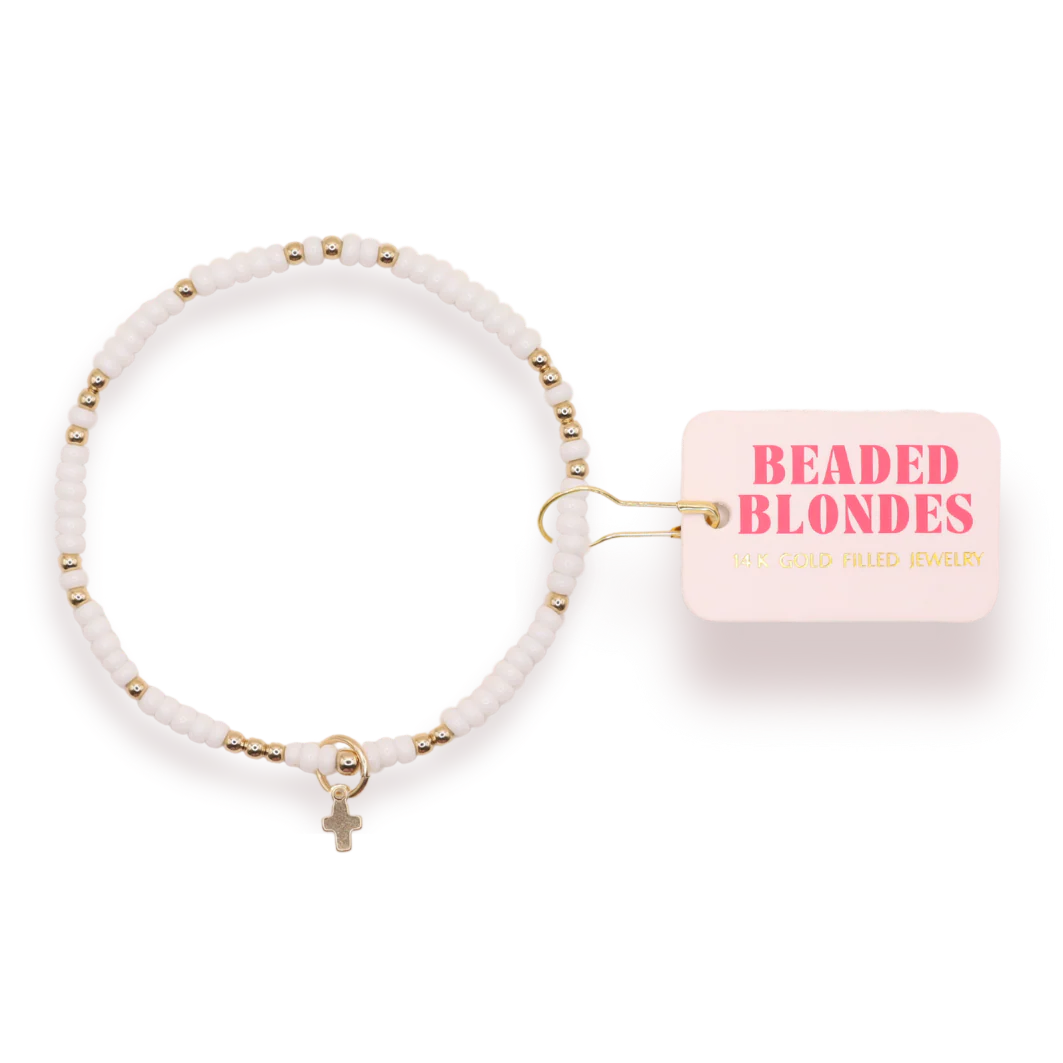 Beaded Blonde- Mini Cross Charm Bracelet (Kids Size)