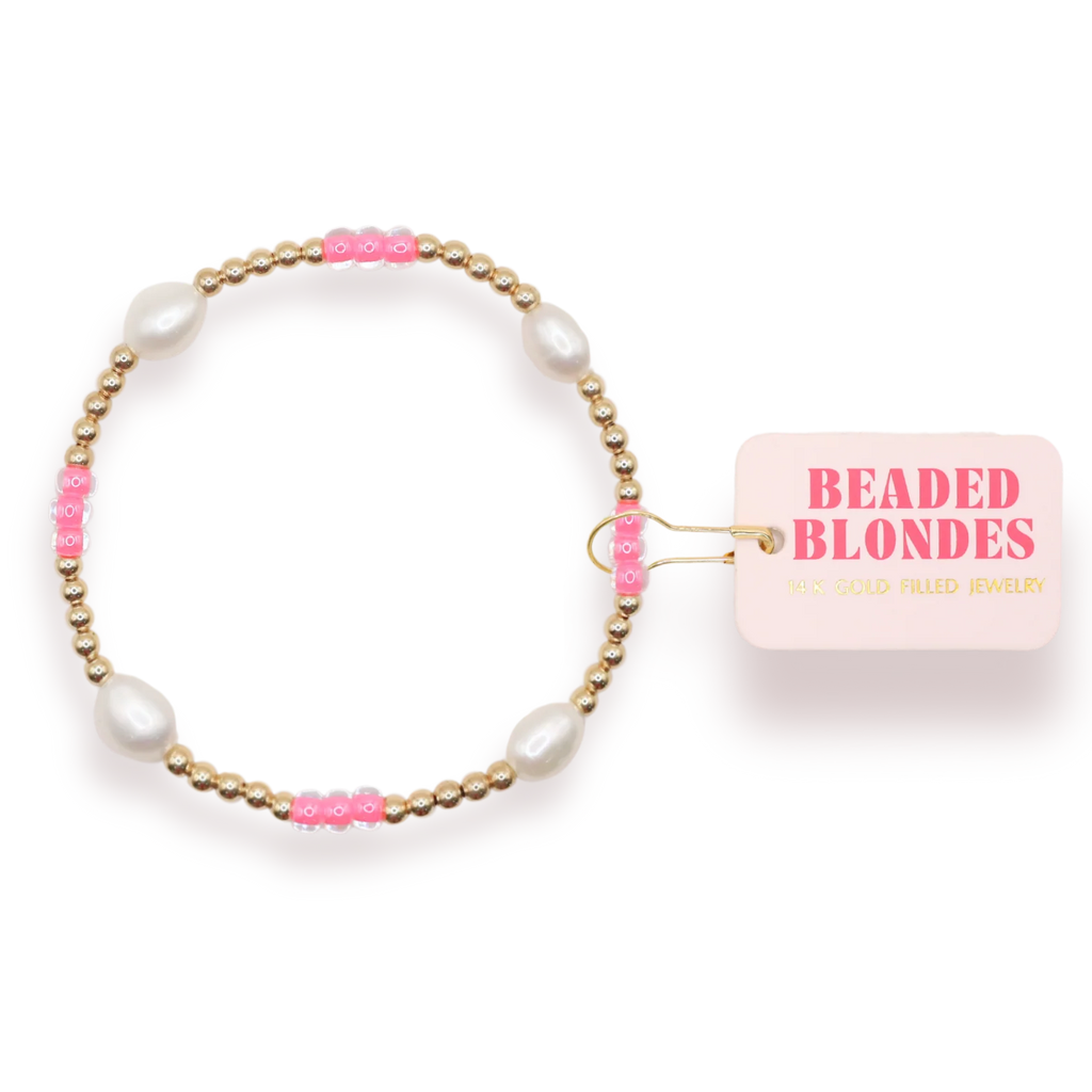 Beaded Blonde-Hot Pink Pearl Poppi Bracelet