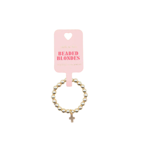 Beaded Blonde- Mini Cross Charm Ring