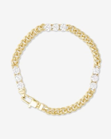 Gold chain bracelet with clear gemstones