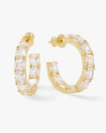 Gold hoop earrings with clear gemstones