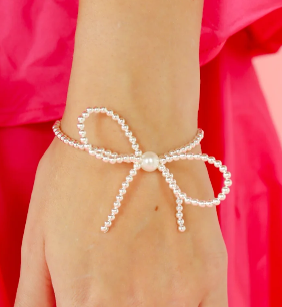 Beaded Blonde- Silver Bow Bracelet