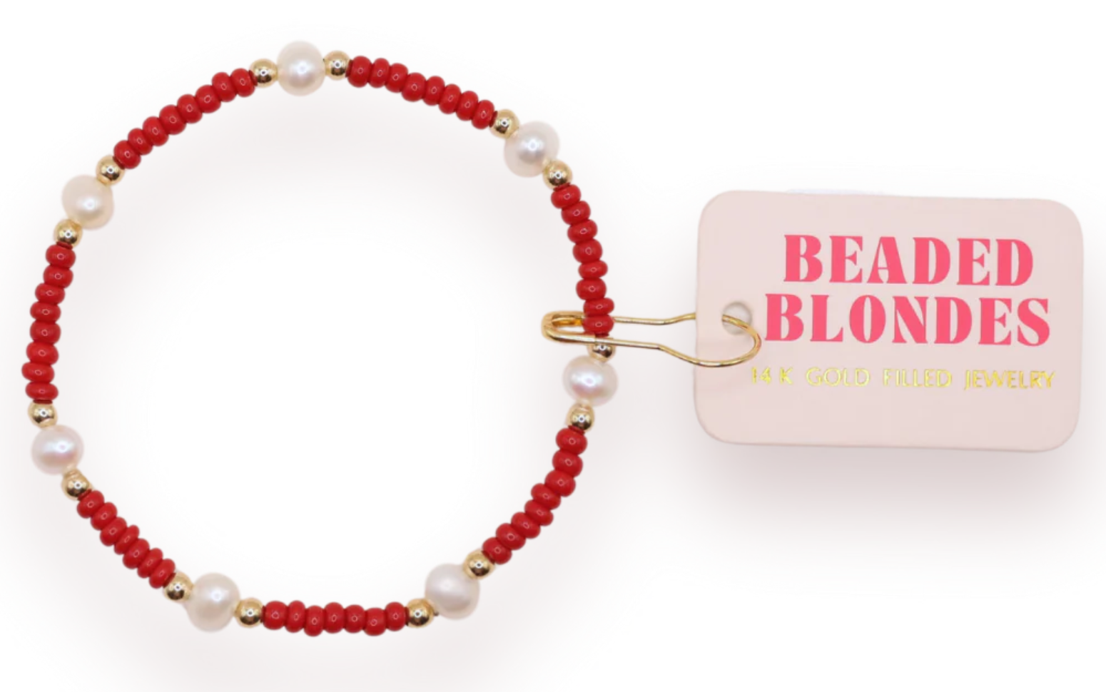 Beaded Blonde-Crimson Red Pearl Bracelet