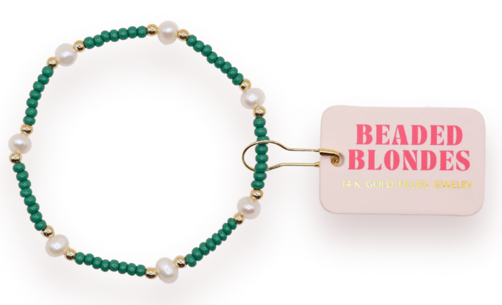 Beaded Blonde- Dark Green Pearl Bracelet