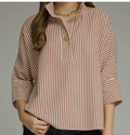 Stripe 3/4 Sleeve Top Rust Color