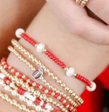 Beaded Blonde-Crimson Red Pearl Bracelet