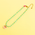 Beaded Necklace - Blue + Green w/ Glass Heart Pendant - Amy