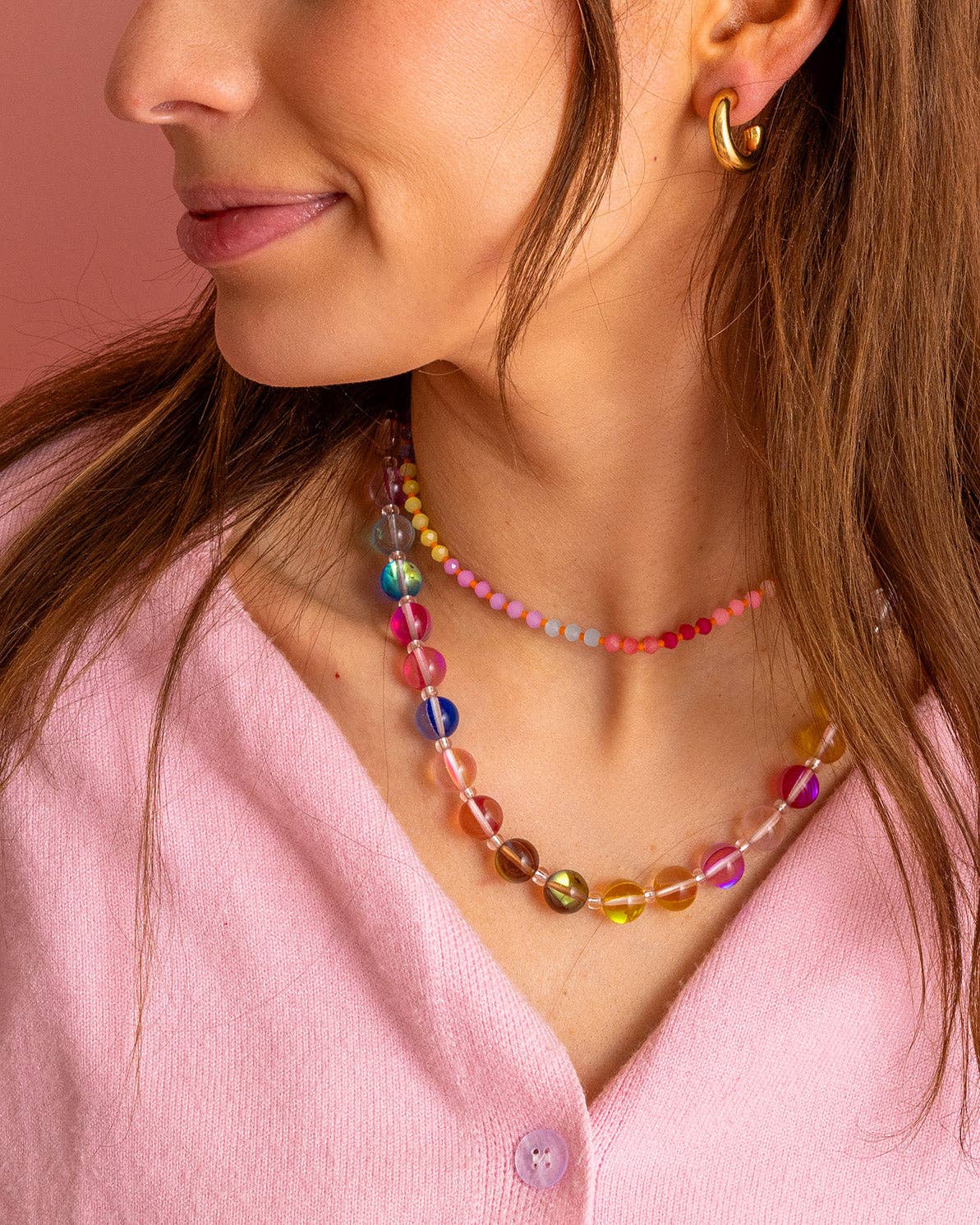 Taylor Elliott Designs-Necklace - Multi-Colored + Pink Beads - Riley