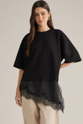 Short Sleeve Black Lace Trim Shirt