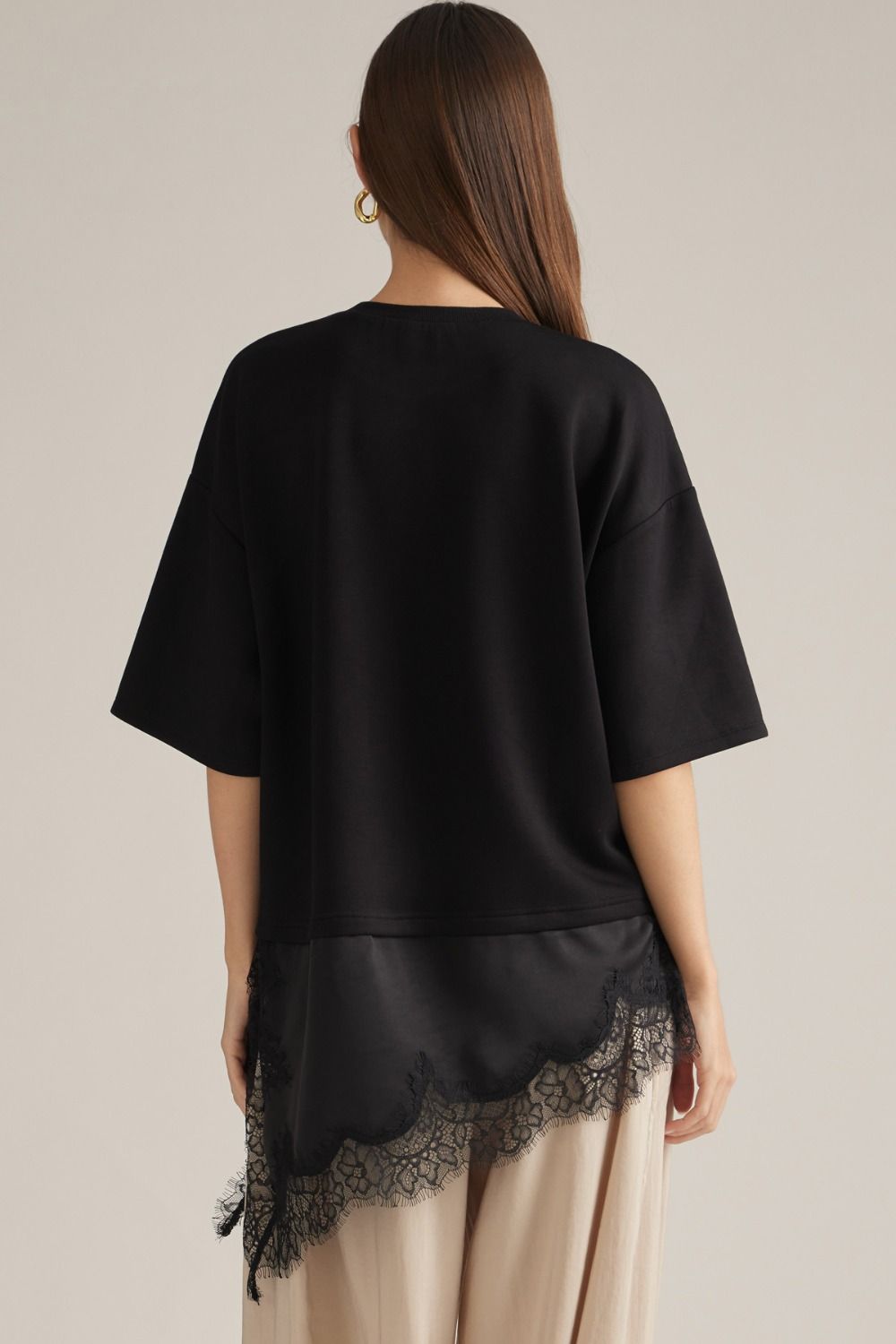 Short Sleeve Black Lace Trim Shirt