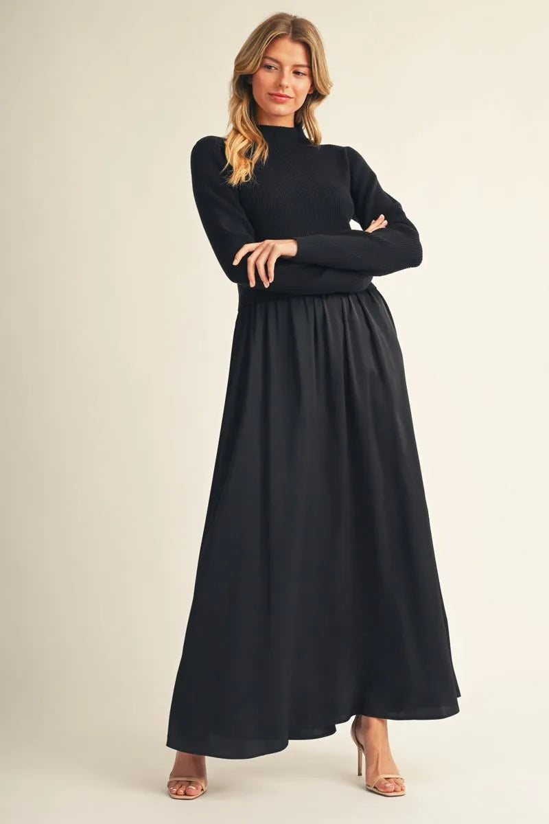 Black Maxi Dress with Sweater Top with soft skirt attached