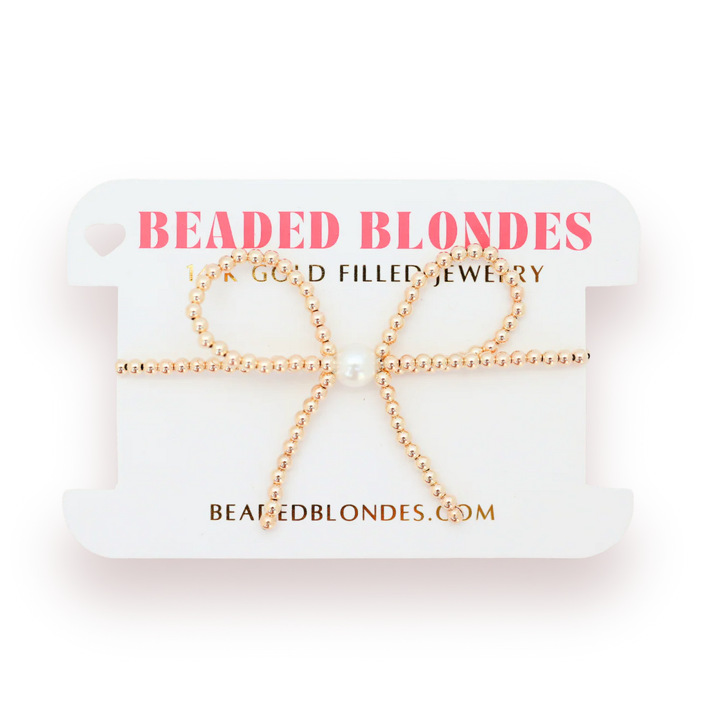 Beaded Blonde-Gold Bow Bracelet