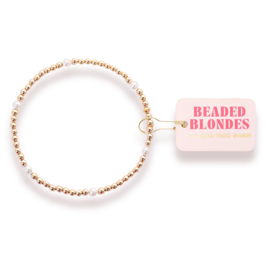 Beaded Blonde- Madi Pearl Beaded Bracelet in Gold